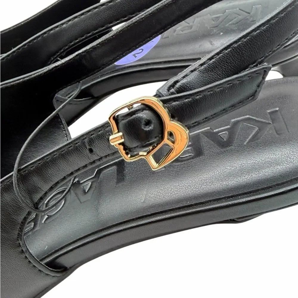 Karl Lagerfeld Paris Black Pointed Slingback Heels with Gold Logo Studs 8,5M